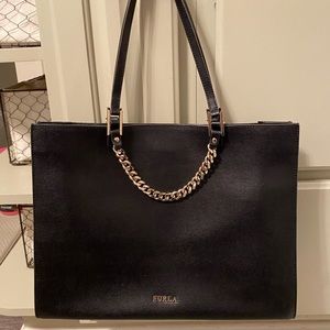 Furla Black Tote Bag with gold chain